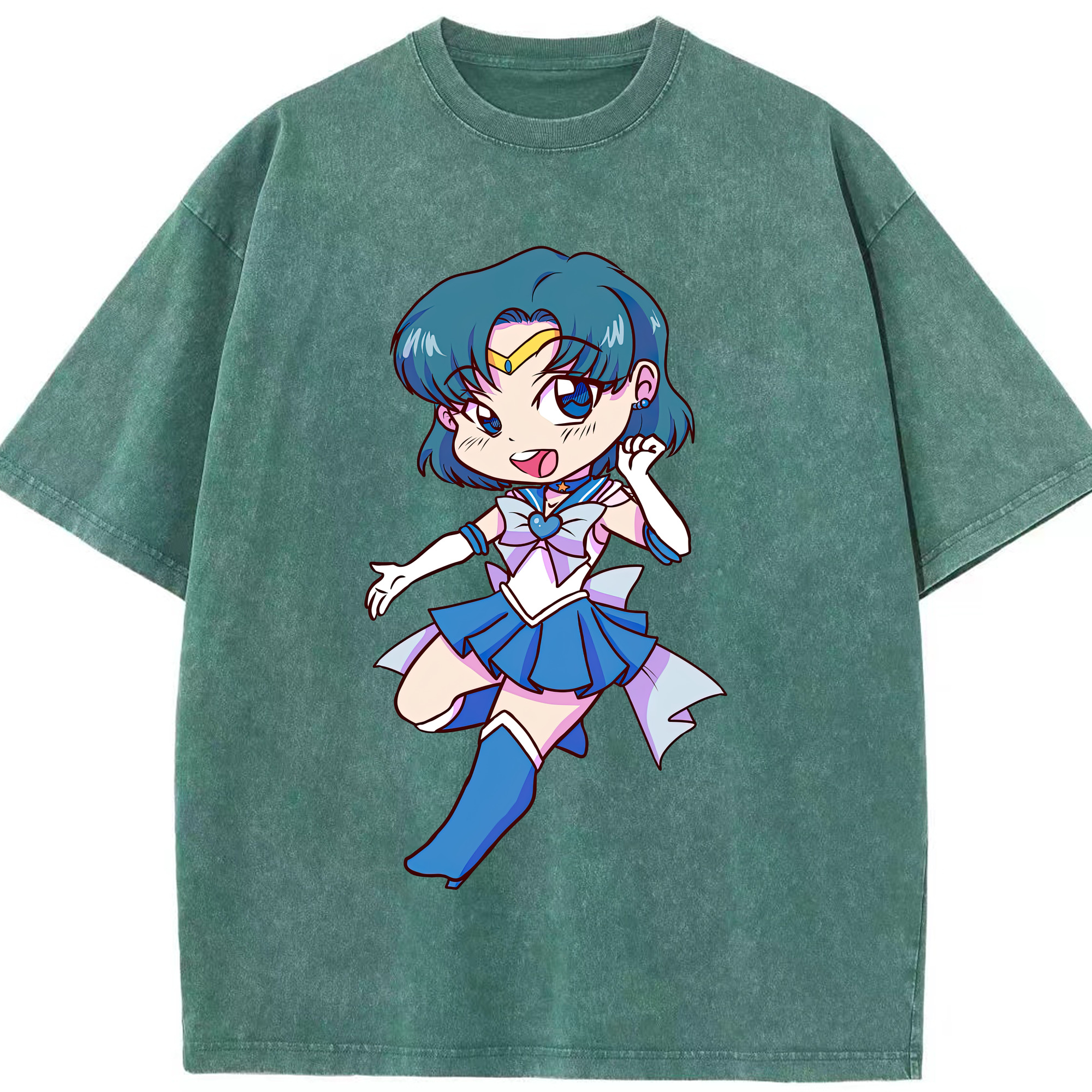 （画像用） 美少女戦士セーラームーン 水野 亜美 みずの あみ Sailor Moon Mizuno Ami 綿100% ヴィンテージ風 半袖Tシャツ（フロントプリント）